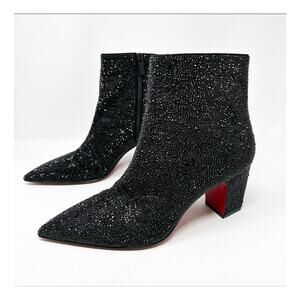 Christian Louboutin Aiglissima Strass Ankle Boots Black Block Heel Mens EU 42